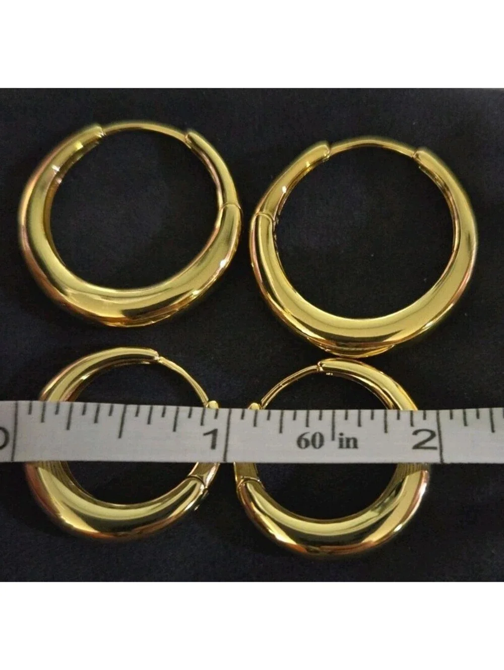 IBB CN Stamped Gold Tone Hoop Earrings 2 Pairs - 1.25 Inch - 1 Inch
